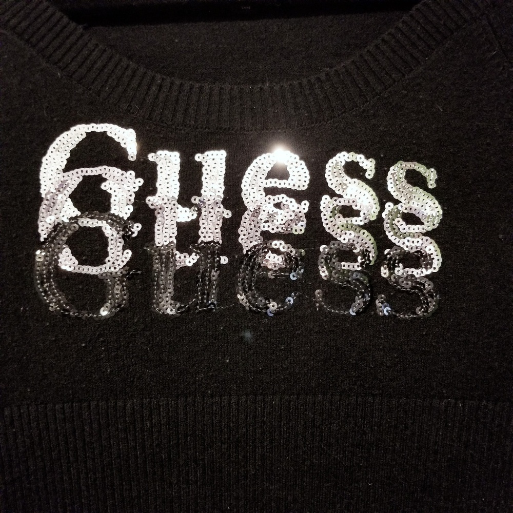 Juniors Black Crewneck Guess Sweater size SM EUC